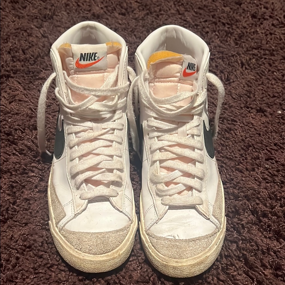 Nike High-Top Sneakers in White and Black with Tan Accents